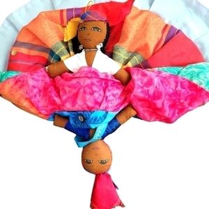 Topsy Turvy Doll Americana Folk Art Handmade Reversible Flip Caribbean Girls 9"